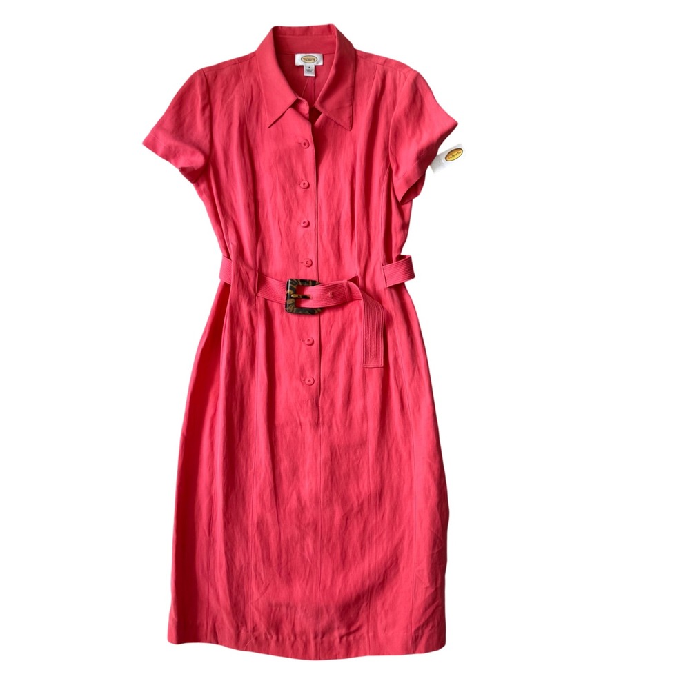 Talbots Shirtdress Womens 8 Coral Pink Belted Midi linen silk interview outfit